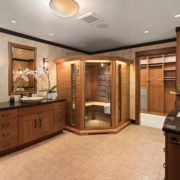 Spacious bathroom with corner sauna
