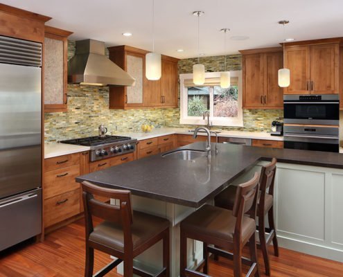 A natural color palette adds a serene feel to this Palo Alto kitchen.