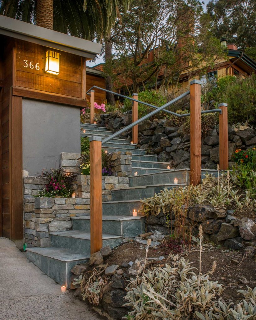 Stone stairs leading up to entryway in Redwood City