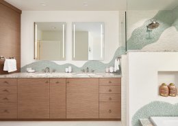 Bathroom with green wave backsplash