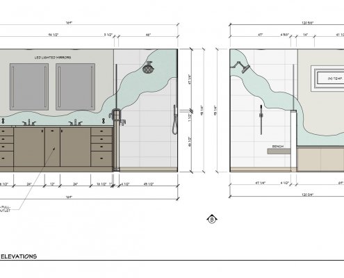 Bathroom floor-plan with intricate backsplash