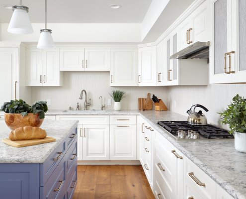 The layout of this airy Los Gatos kitchen offers both functionality and space to gather around the island.